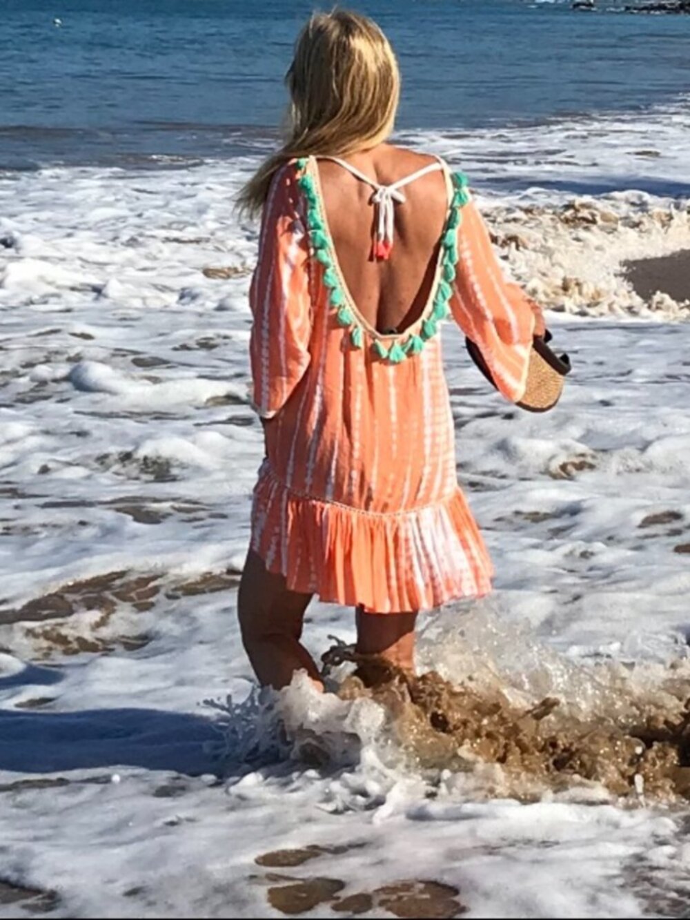 Anthropologie Z&L European Luxury Coral Tie Dye Beach Cover Up with Tassels